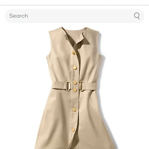 EUC - Michael Kors Tan Sleeveless Snap Front Stretch Cotton Dress - Picture 3 of 10